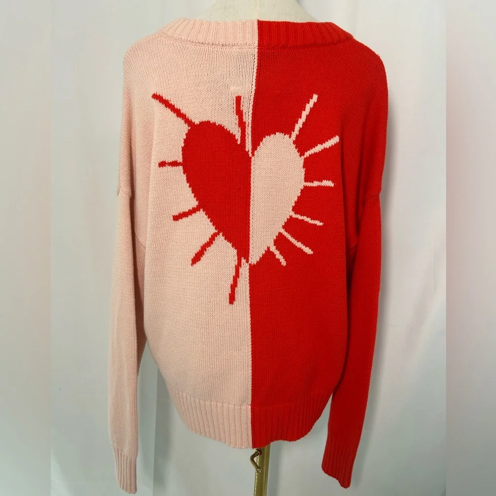 Kerri  Rosenthal x Anthro Red and Pink V-Neck Sweater - Picture 1 of 7